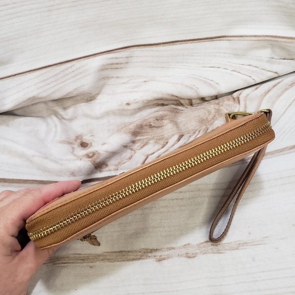 Fossil Boho Fall Leaves Camel Brown Leather Zip Wallet Wristlet READ 8" 2016 - Picture 4 of 15